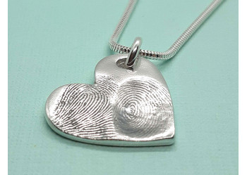 Two Fingerprint Large Heart Pendant 